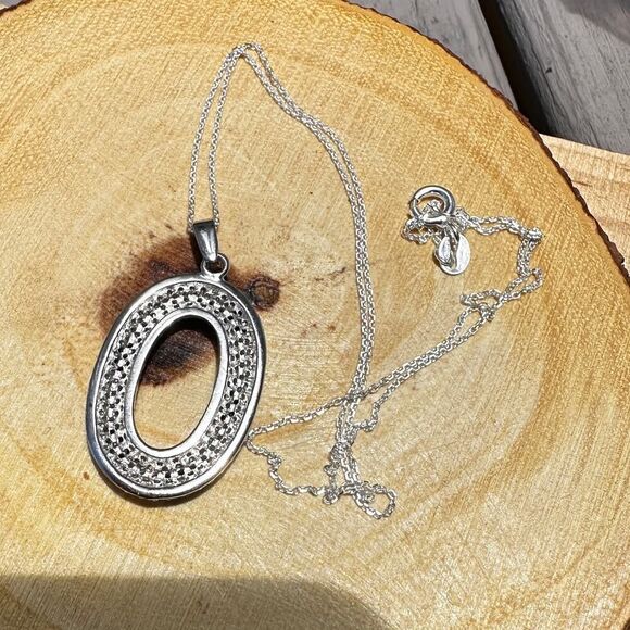 Sterling Silver Micro Pave CZ Oval Pendant Necklace-Black & White Sparkle - Picture 4 of 4